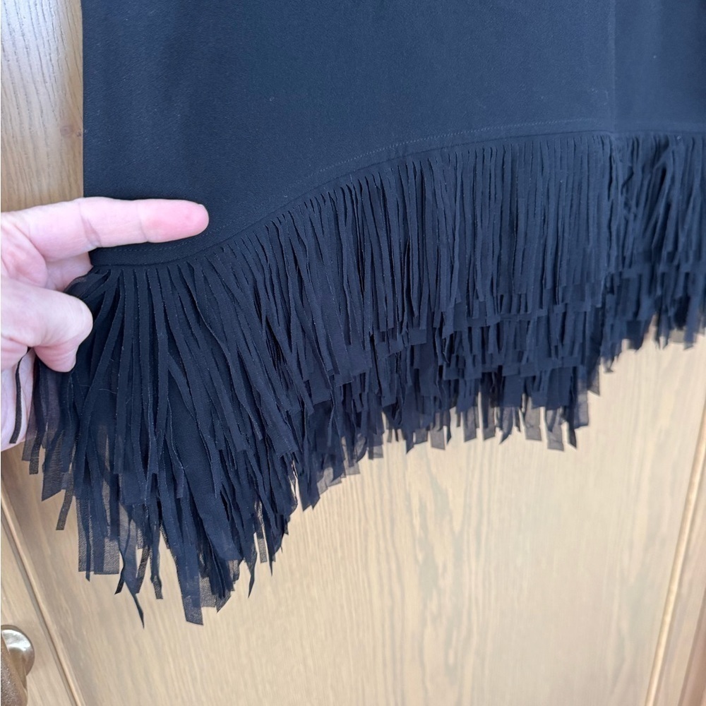 Banana Republic Sleeveless Pleated Back Black Dress Fringe Hemline / 8 - Picture 10 of 12